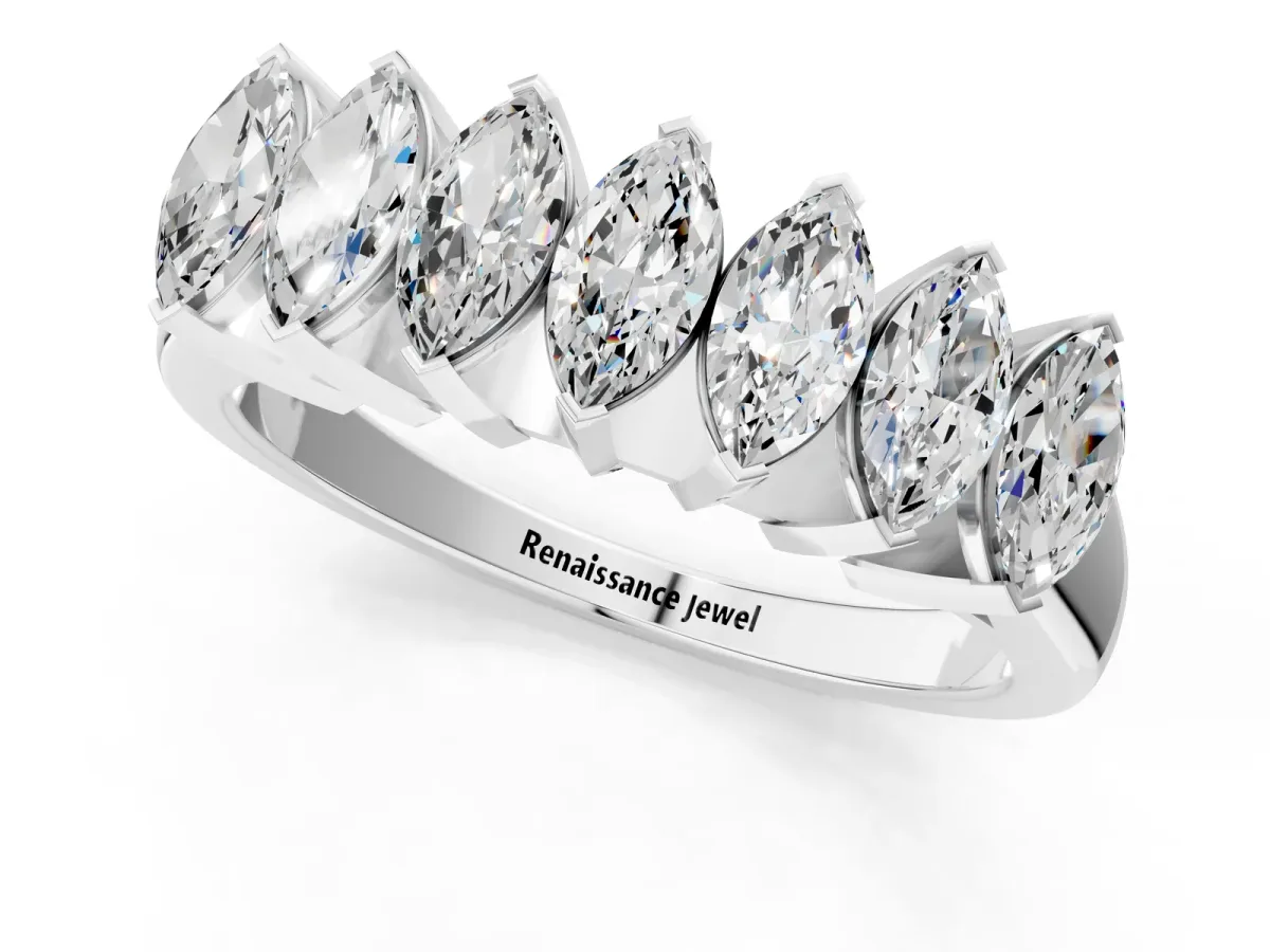 Marquise Diamond Prong Set White Gold Curved Band Platinum