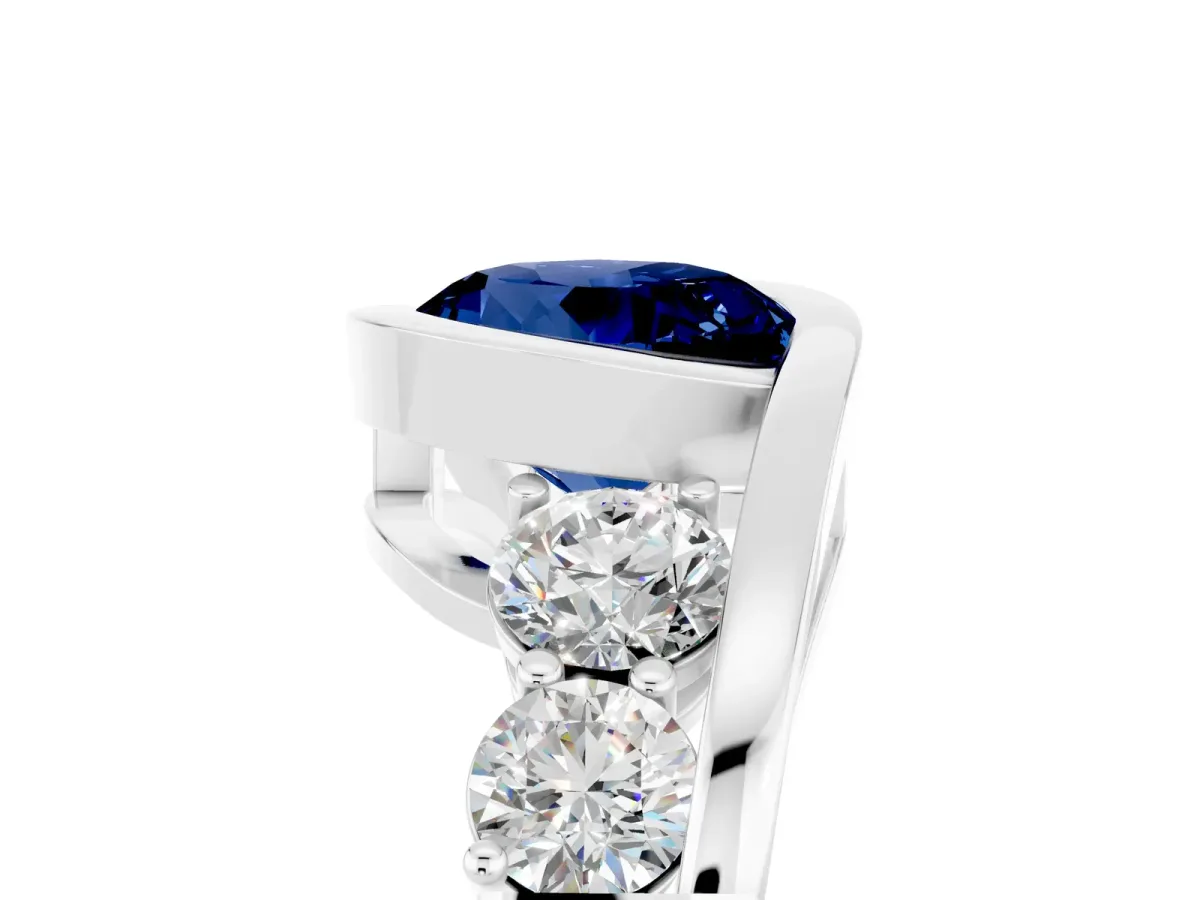 Bezel Set Round Cut Blue Sapphire Bypass Ring with Round Accents Silver