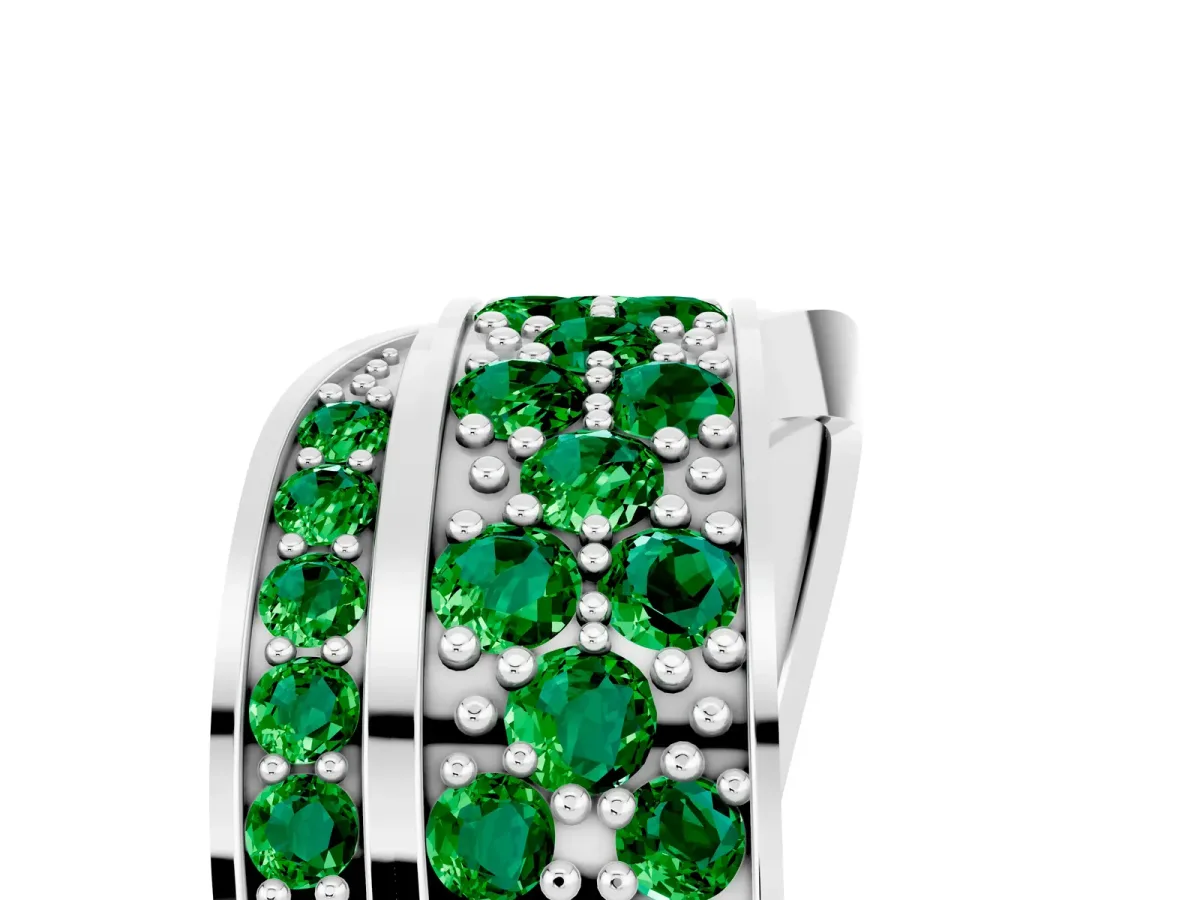 Pavé Round Emerald Crossover Band with Bead Prong Setting White gold