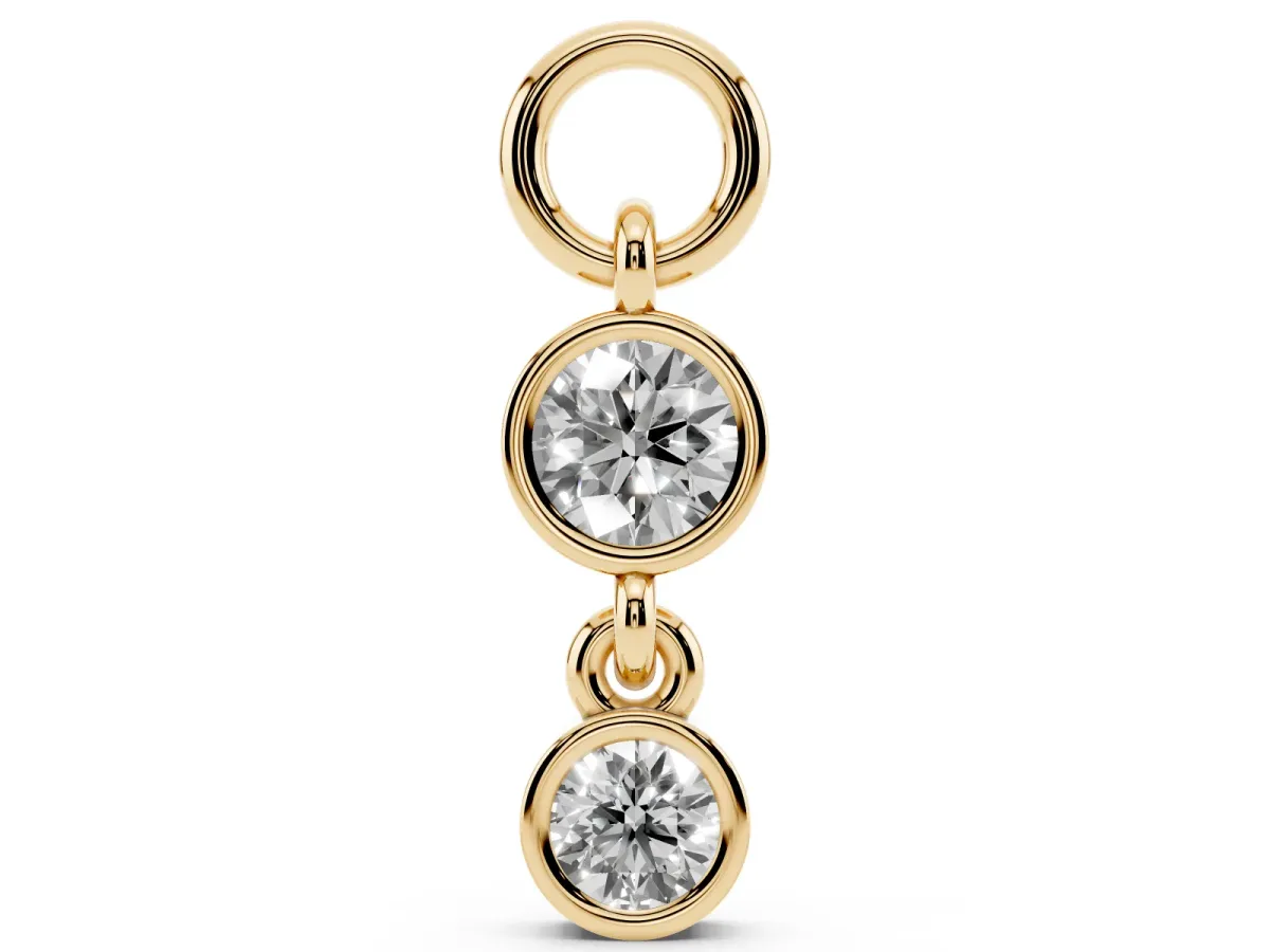 Round Diamond Double Drop Huggie Charm Yellow gold