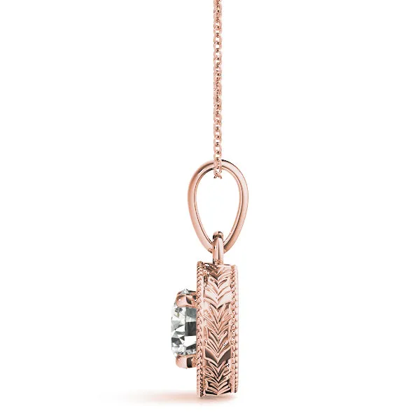 Round Solitaire Milgrain Bezel Pendant Rose gold