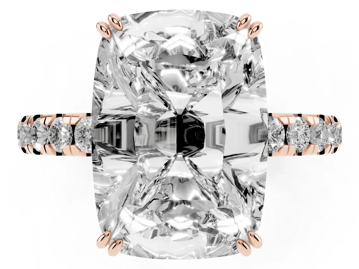 Old Mine Elongated Cushion Diamond Pave Band Ring Rose gold