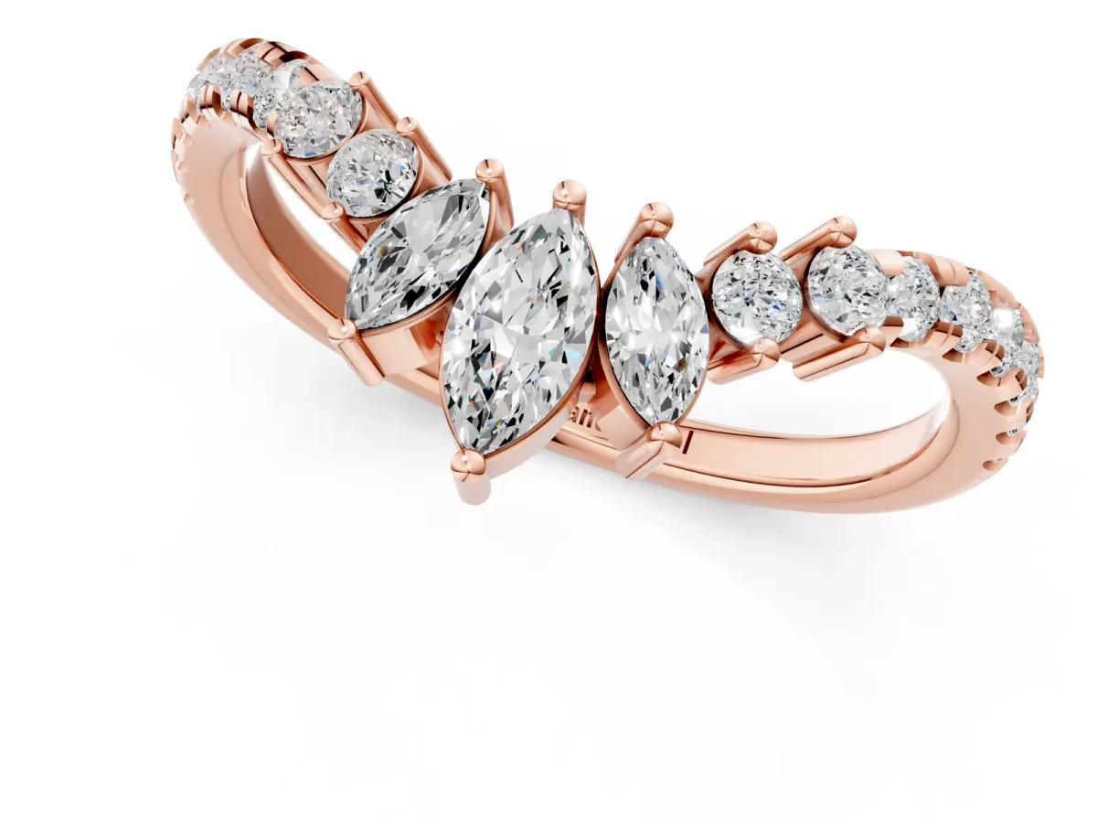Chevron Marquise and Round Diamond Open Band with Prong Setting Rose gold