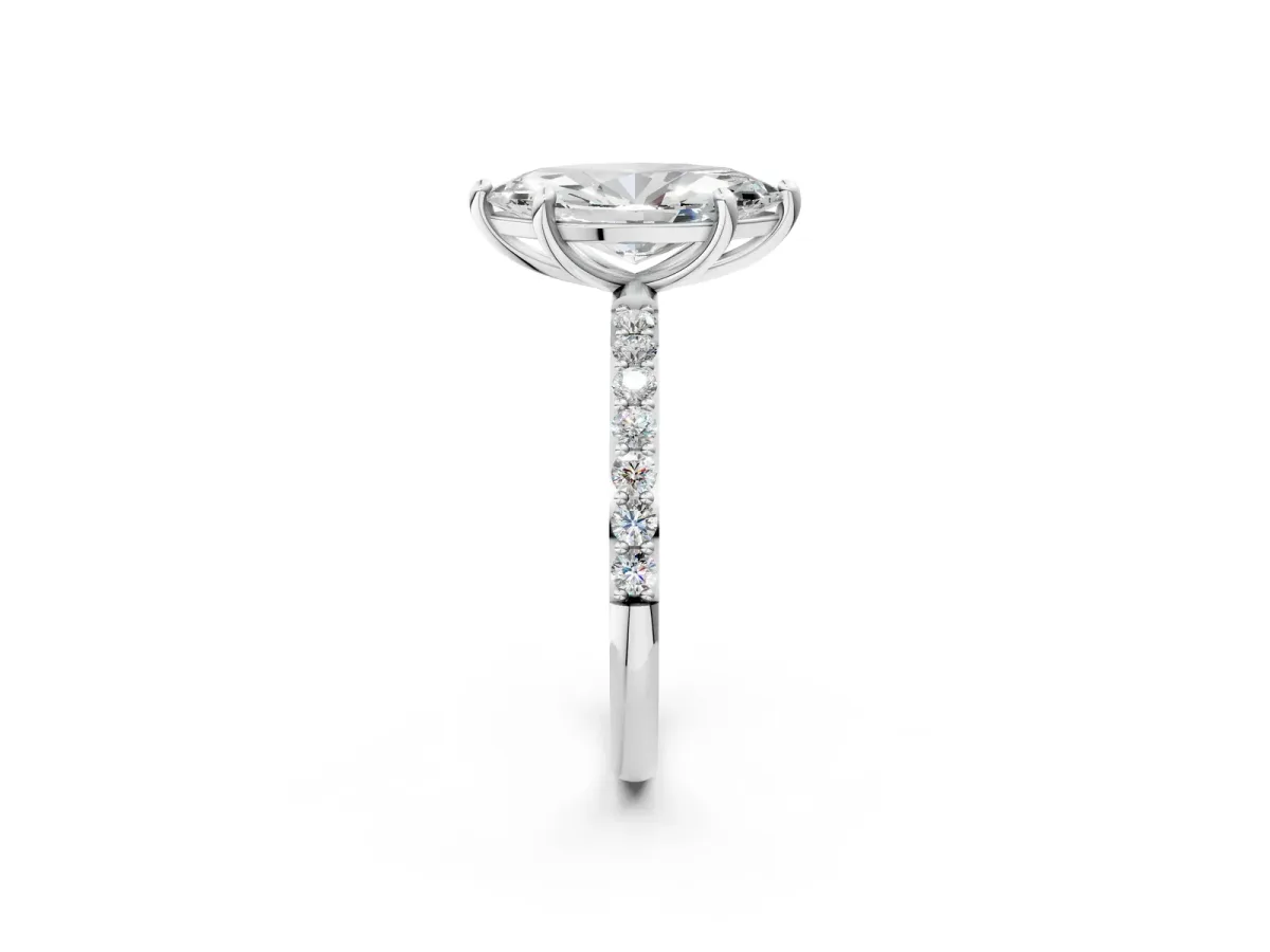 Marquise Cut Diamond Solitaire Ring with Round Pavé Band and Prong Setting Platinum