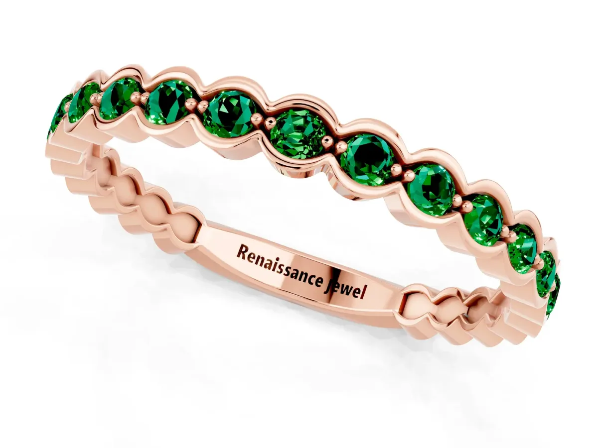 Round Emerald Bezel Set Eternity Band Rose gold