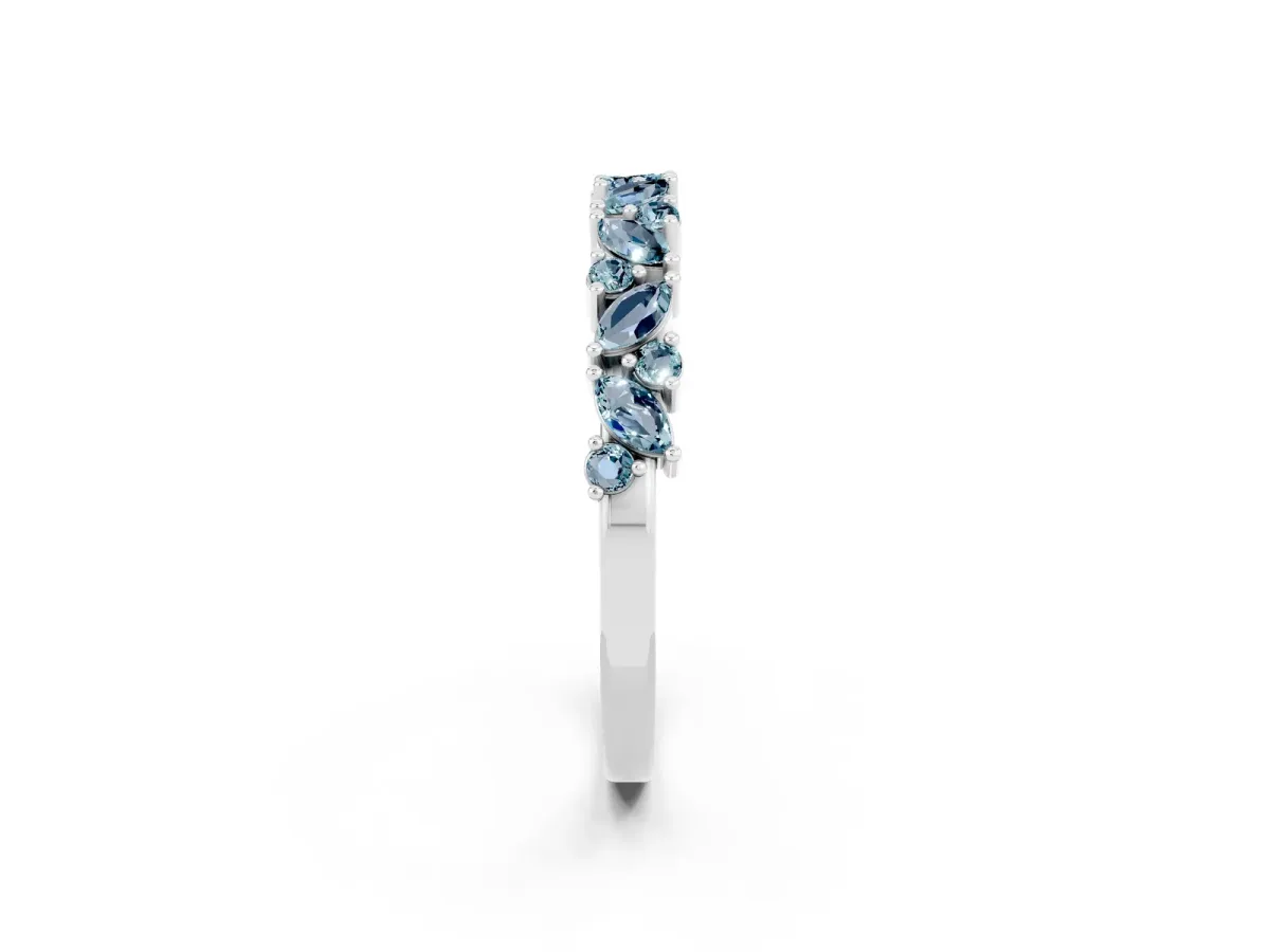 Marquise and Round Aquamarine Vine Eternity Band with Prong Setting Silver