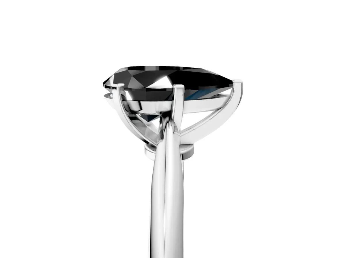 Fancy Black Pear Cut Diamond Solitaire Engagement Ring with Classic Band and Four-Prong Setting Silver