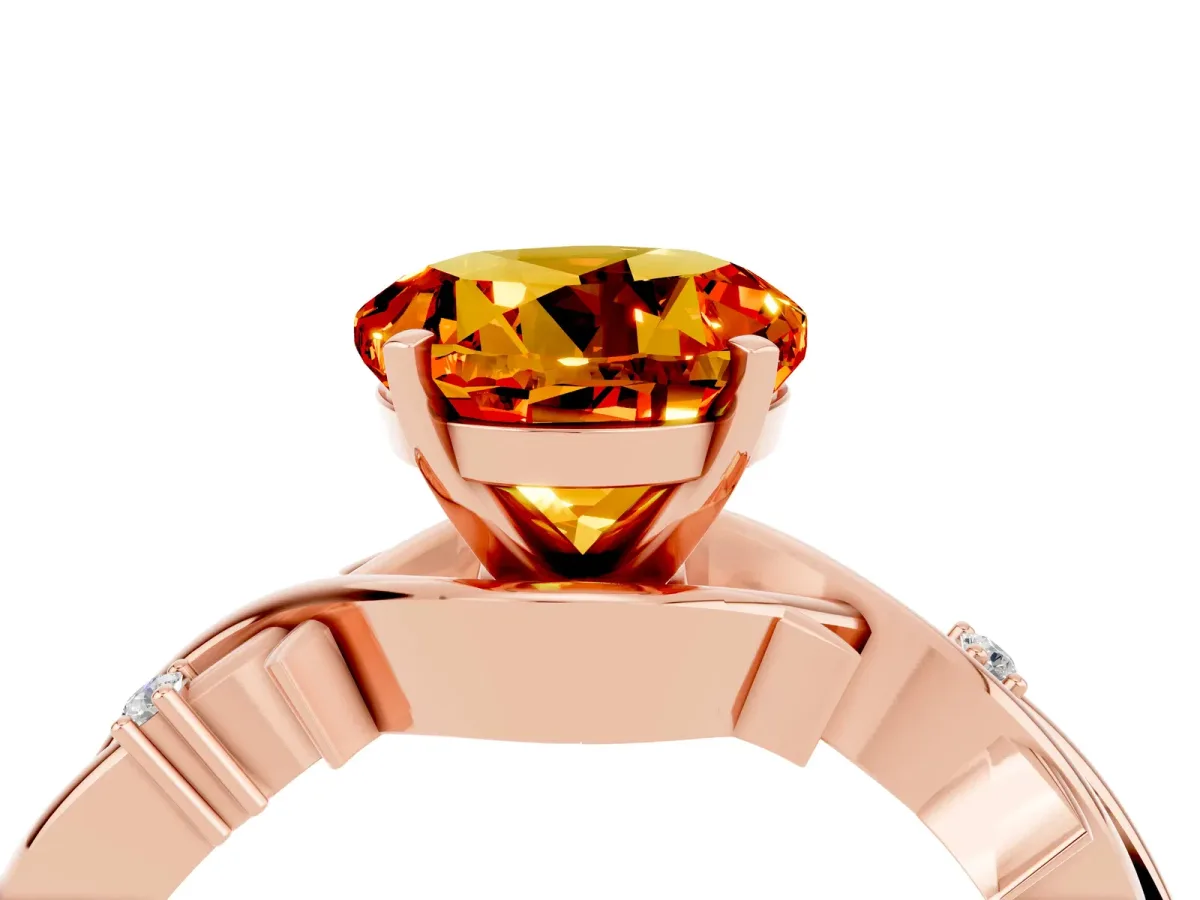 Round Cut Citrine Solitaire Ring with Twisted Band and Prong Setting Rose gold