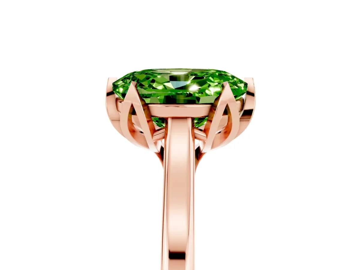 Oval Cut Peridot Solitaire Ring with Flower Prong Setting and Classic Band Rose gold