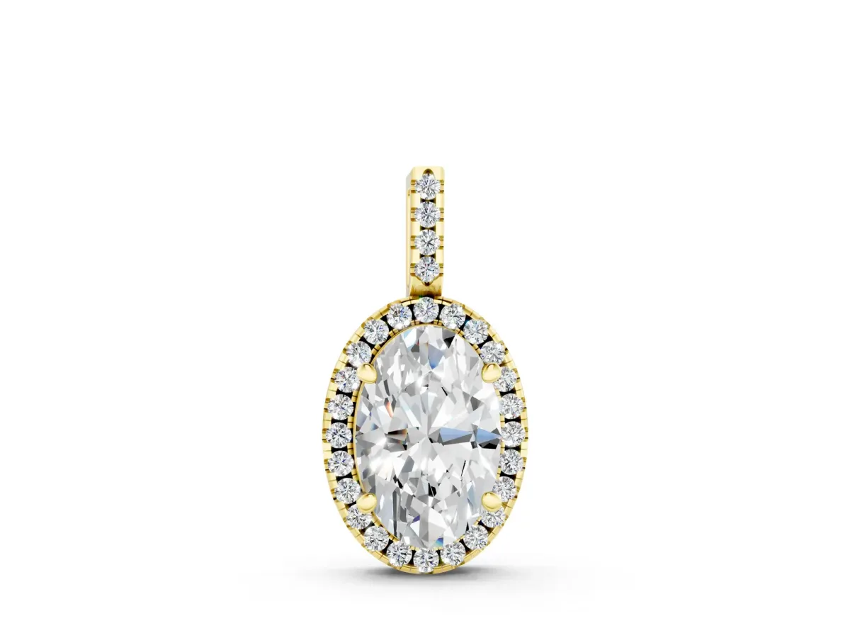 Oval Halo Diamond Pendant with Prong Setting Yellow gold