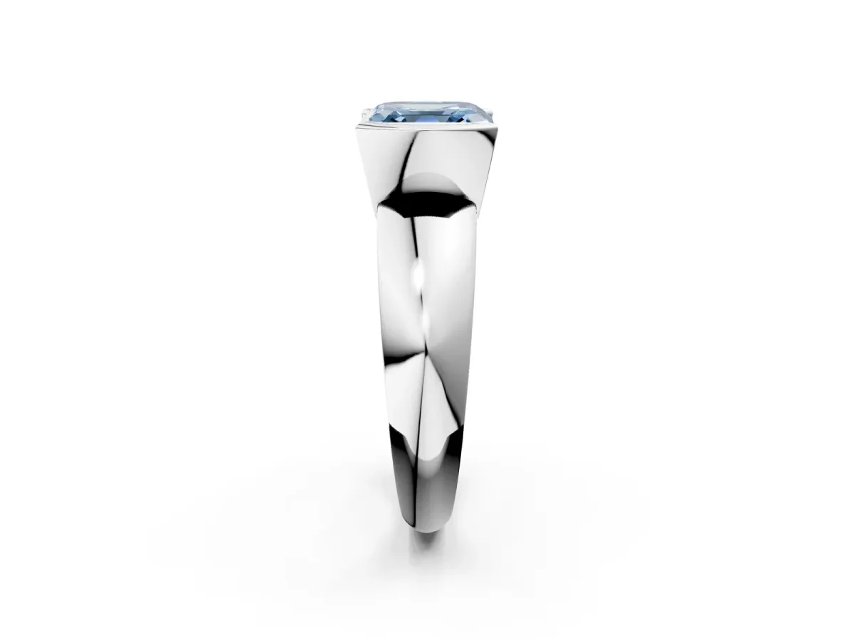 Fancy Blue Asscher Cut Solitaire Tension Set Diamond Ring with Wide Band Platinum