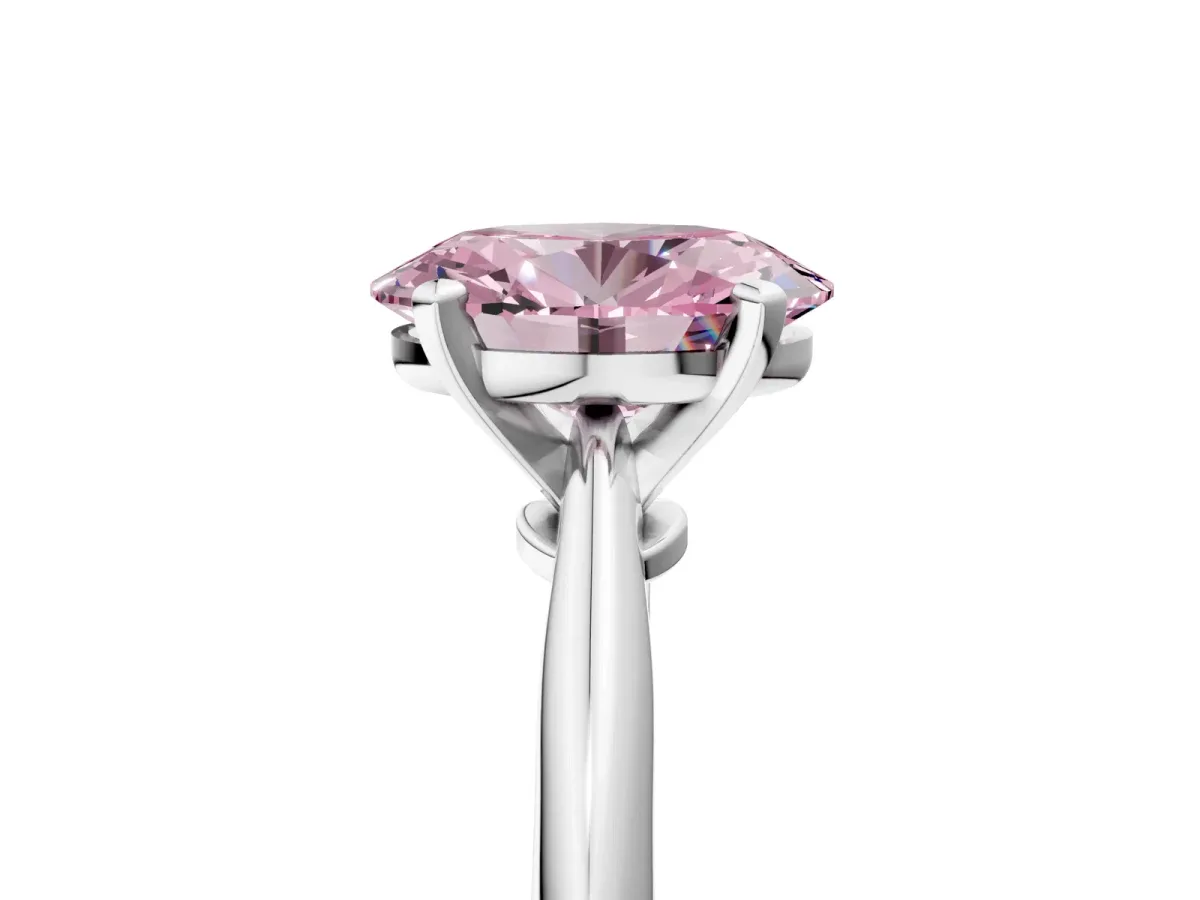 Fancy Pink Oval Cut Diamond Solitaire Engagement Ring with Classic Band and Four-Prong Setting Silver