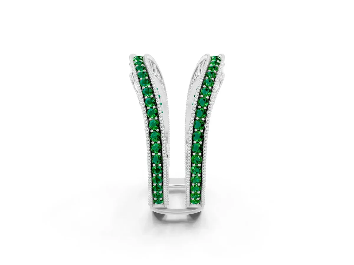 Round Emerald Milgrain Eternity Band with Channel Setting Silver