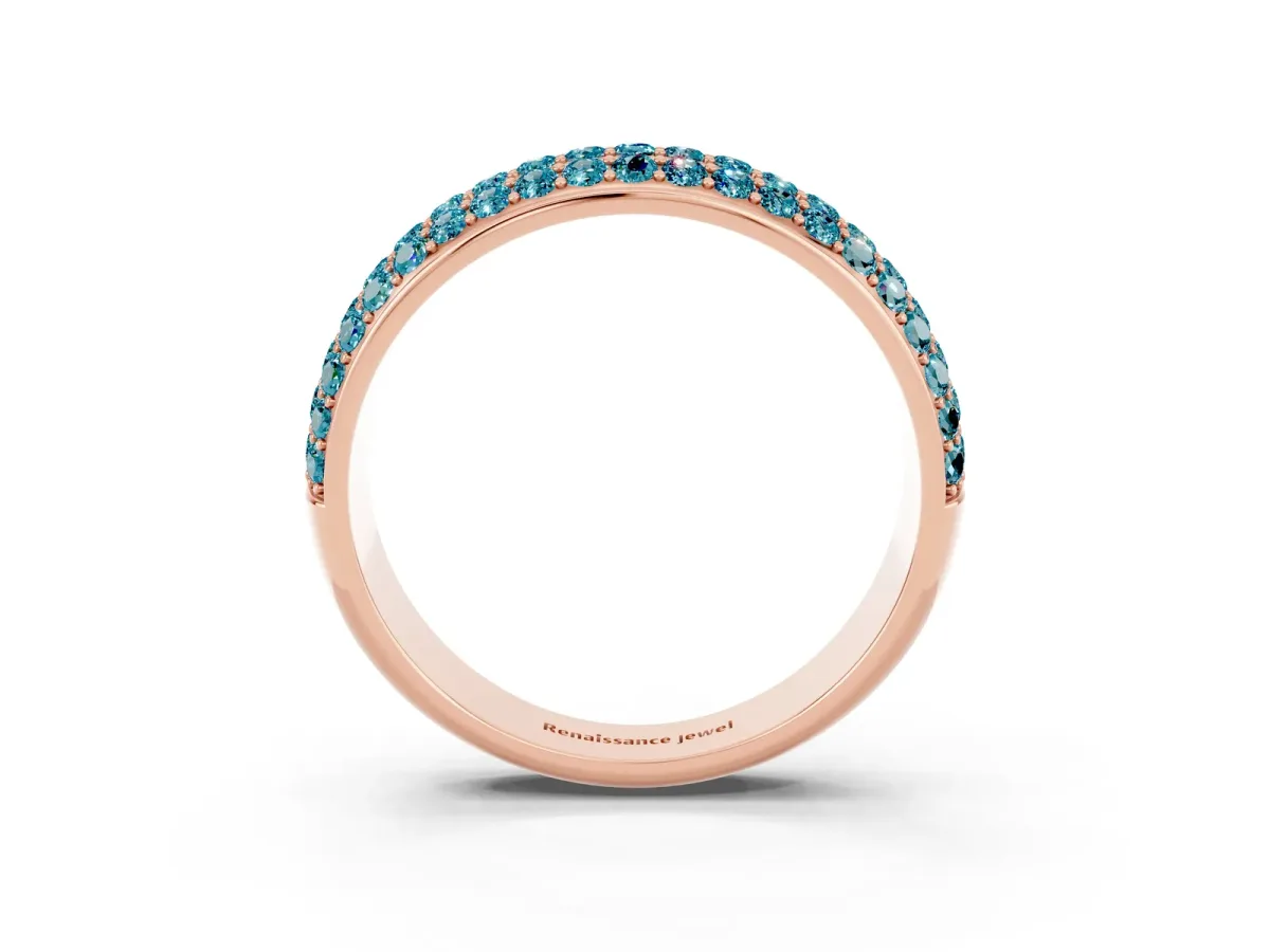 Three-Row Round Blue Topaz Eternity Band with Shared Prong Setting Rose gold
