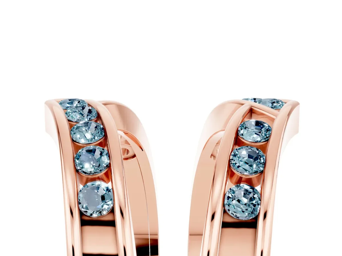 Round Aquamarine Channel-Set Chevron Band Rose gold