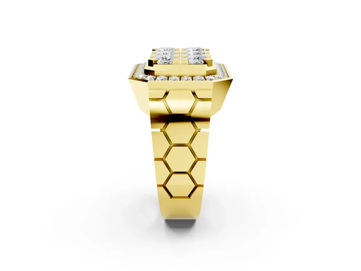 Round Diamond Cluster Halo Mens Ring Yellow gold