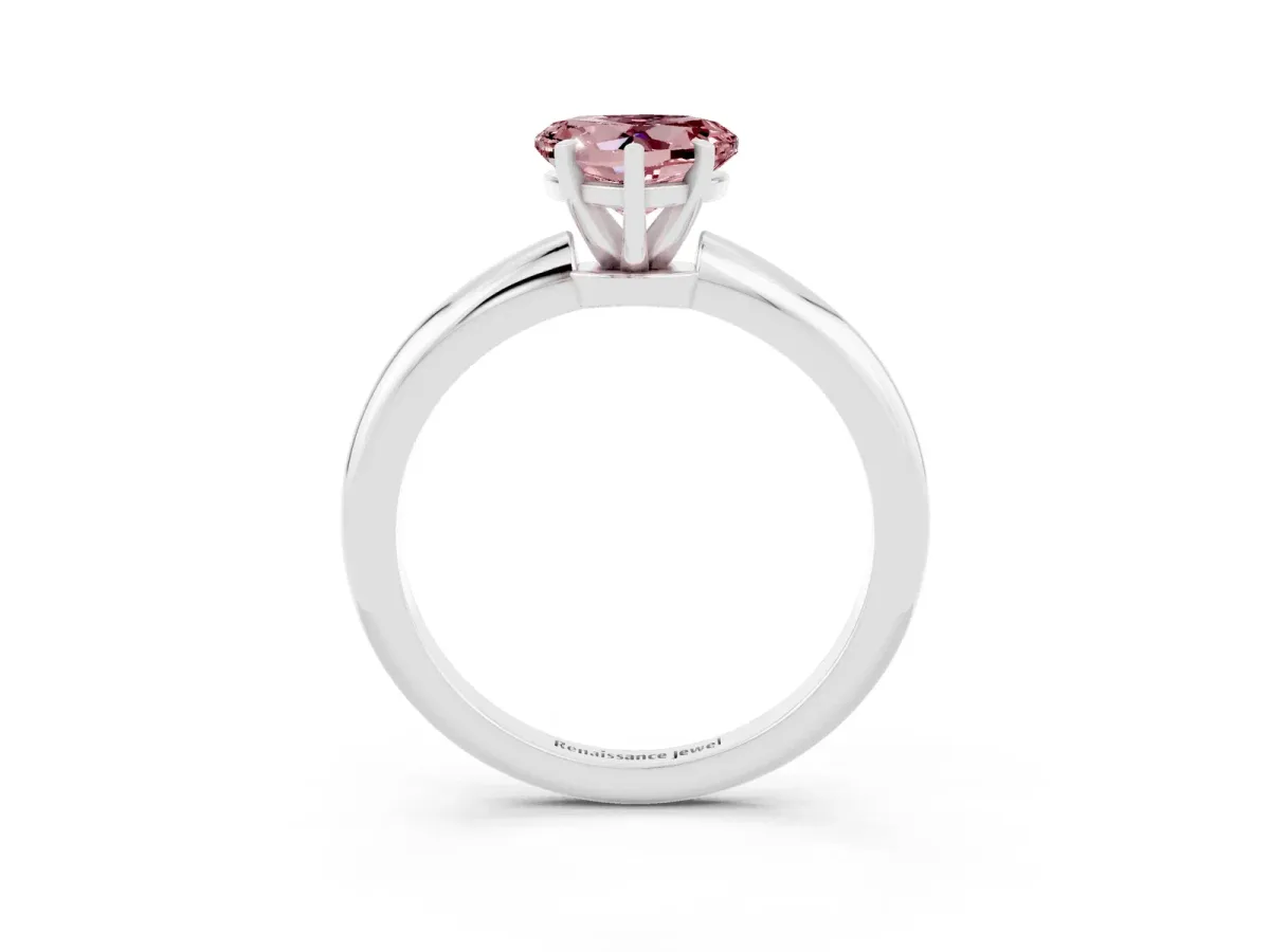 Heart Cut Morganite Solitaire Ring with Six-Prong Setting and Classic Band Silver