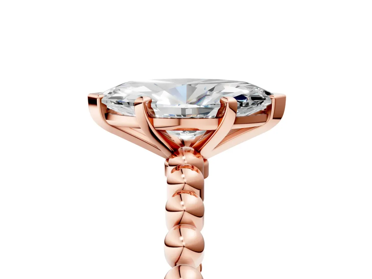 Marquise Cut Diamond Solitaire Ring with Beaded Band and Prong Setting Rose gold