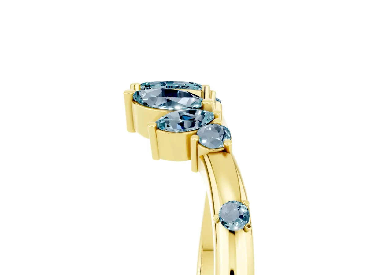 Open Marquise Cluster Aquamarine Band with Prong Setting Yellow gold