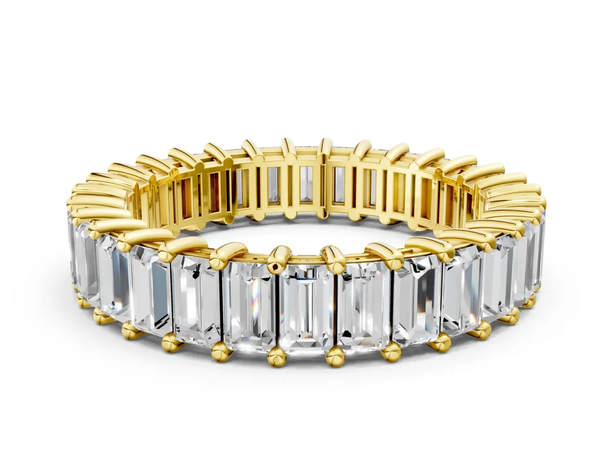 Baguette Cut Eternity Band with Shared Prong Setting Yellow gold