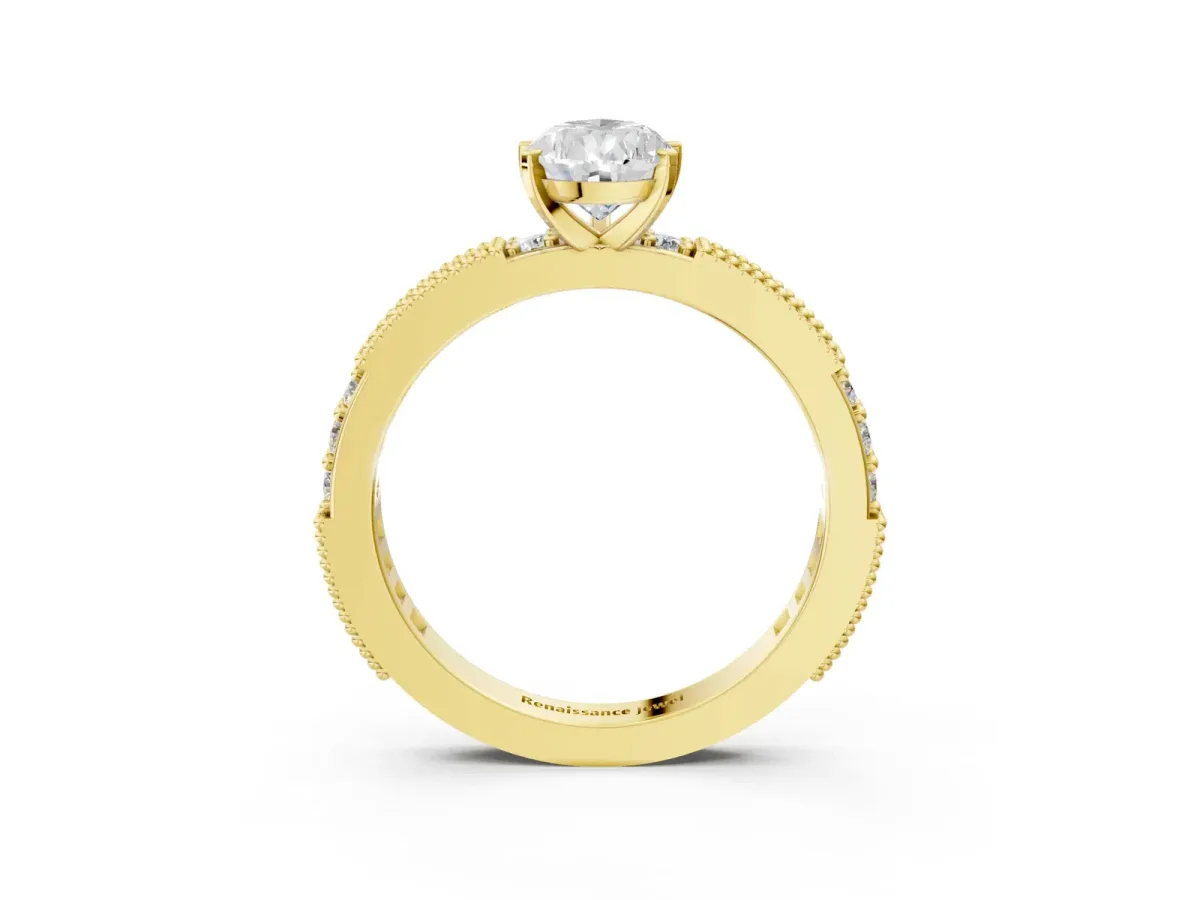 Pear Cut Solitaire with Pavé Band and Four-Prong Setting Yellow gold