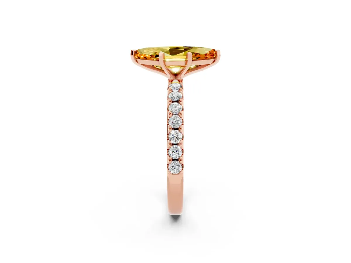 Marquise Cut Citrine Solitaire Pavé Band with Four-Prong Setting Rose gold