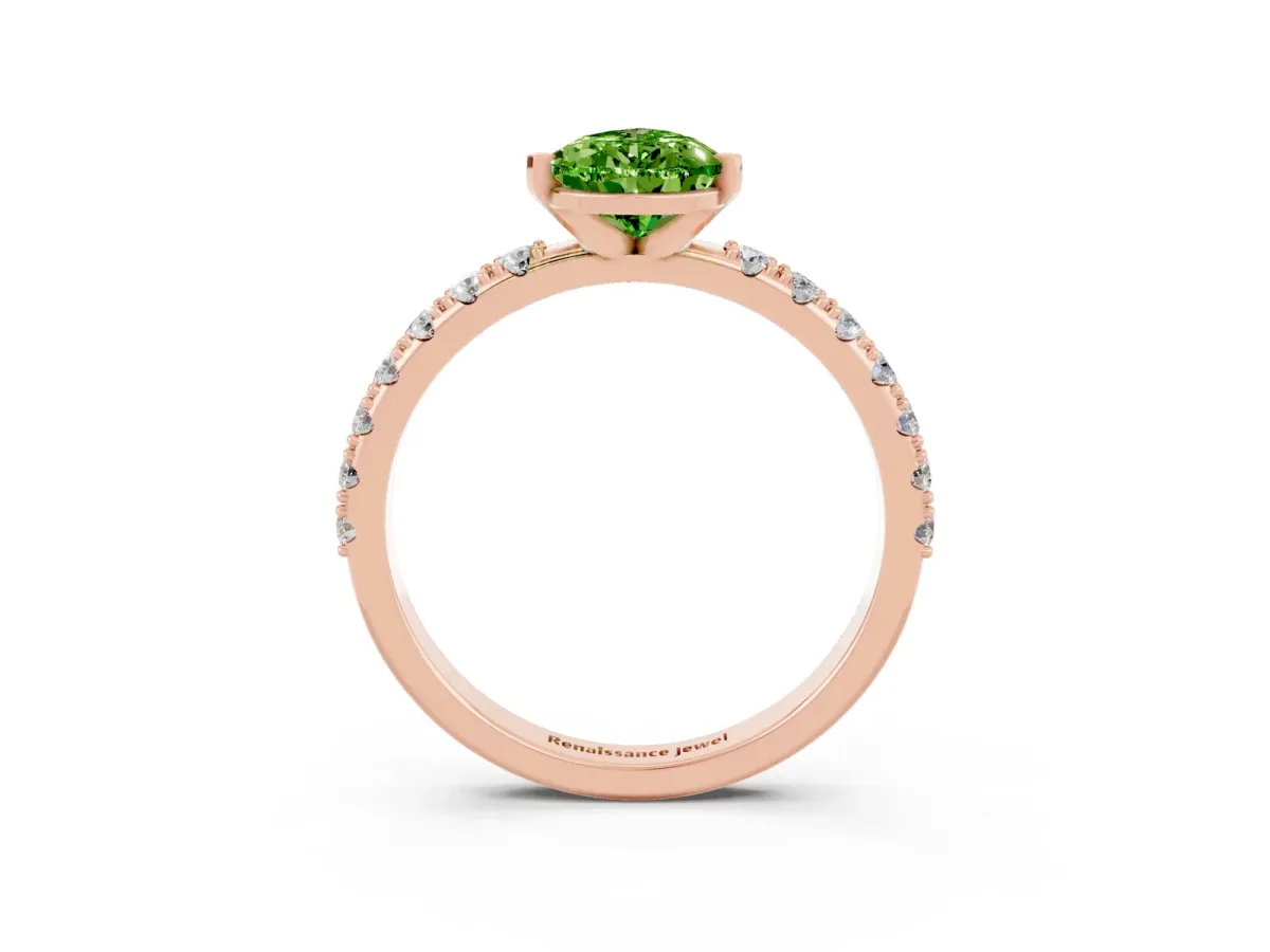 Pear Cut Peridot Solitaire Pavé Band with Four-Prong Setting Rose gold