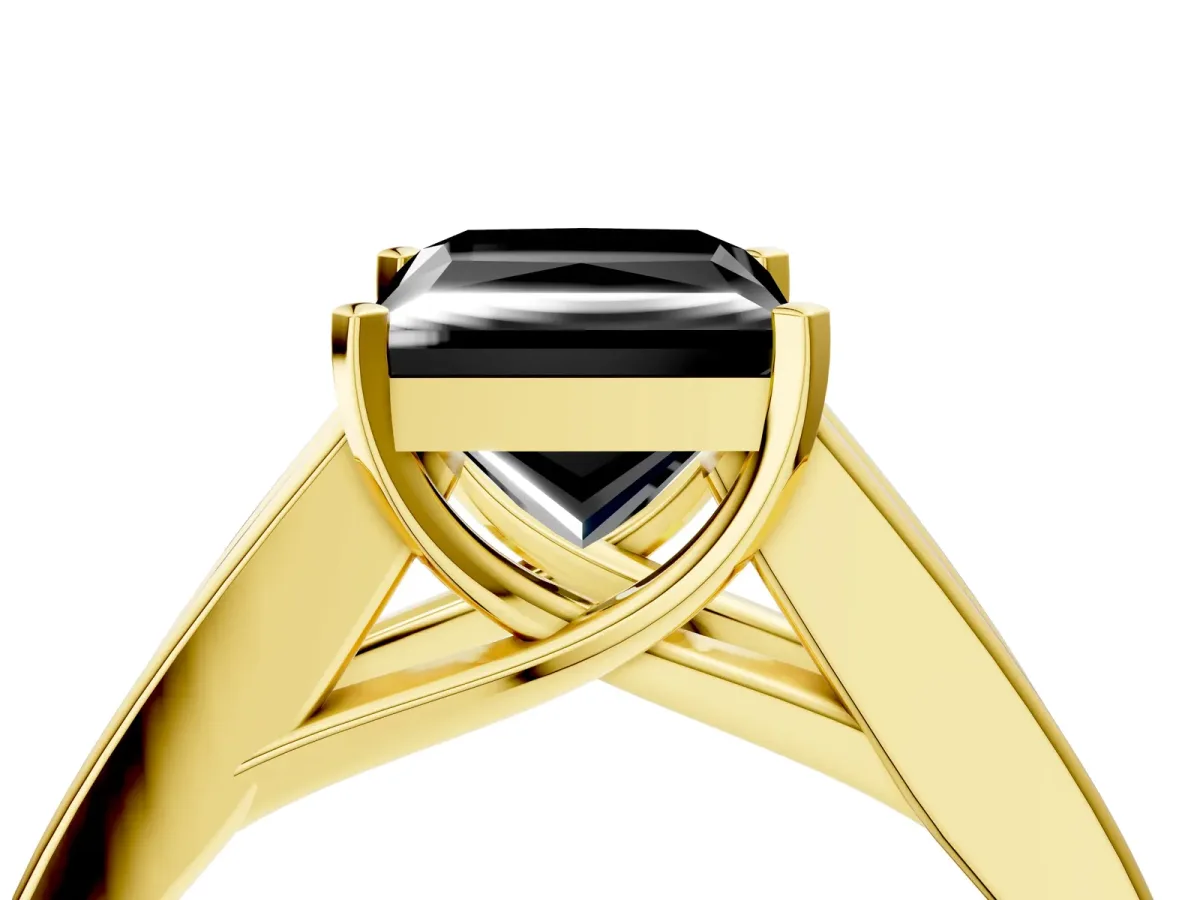 Fancy Black Princess Cut Cut Channel Set Solitaire Ring with Four-Prong Setting Yellow gold