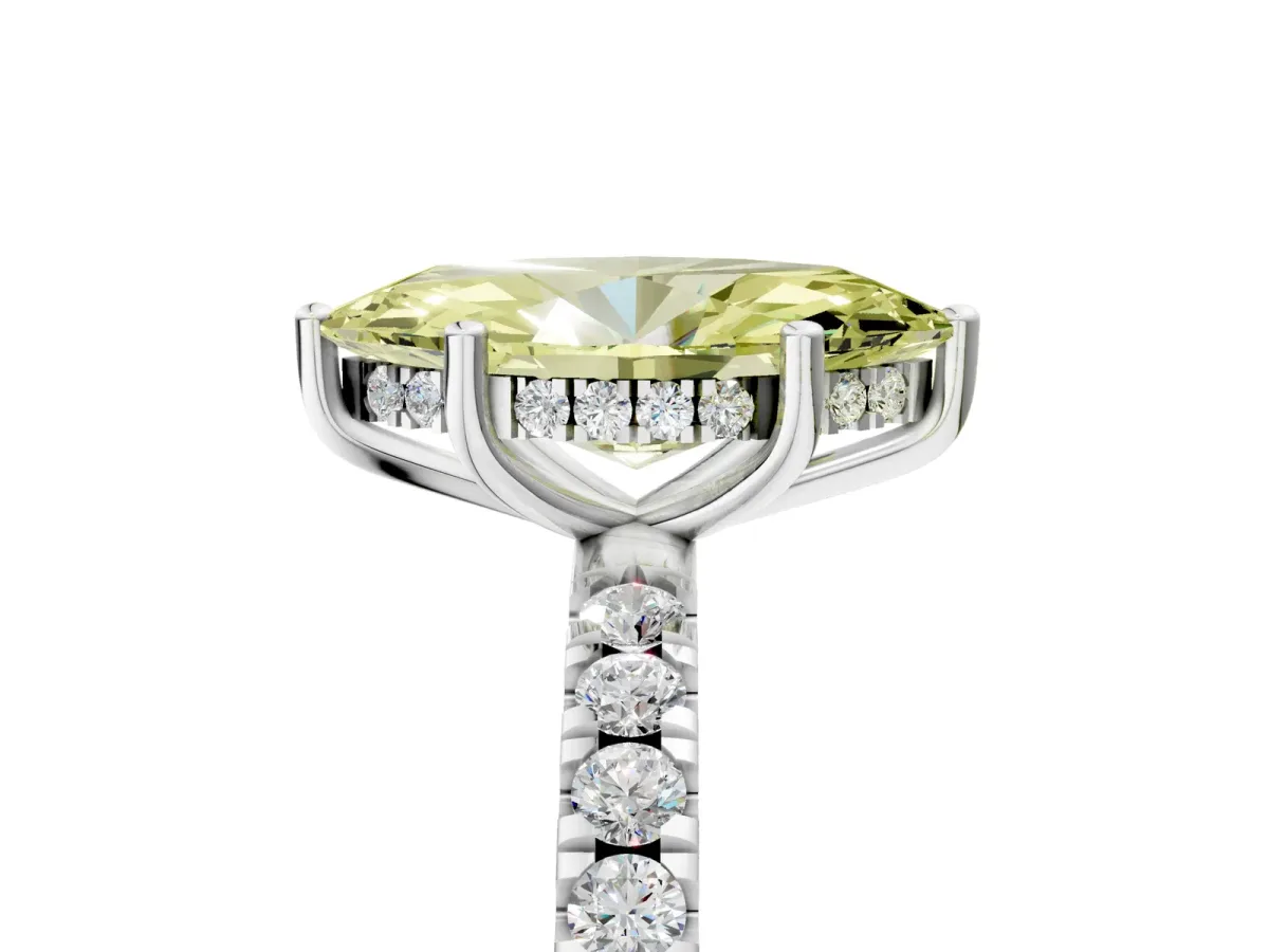 Fancy Yellow Marquise Cut Diamond Pave Band Solitaire Ring with Round and Prong Setting Silver