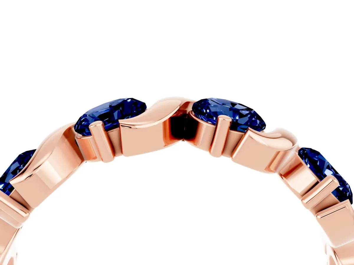 Six-Stone Round Blue Sapphire Wave Band with Shared Prong Setting Rose gold
