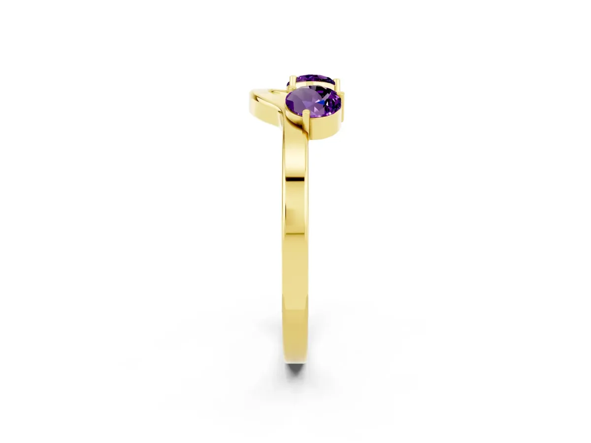 Dual Round Amethyst Open Band Ring with Prong Setting Yellow gold