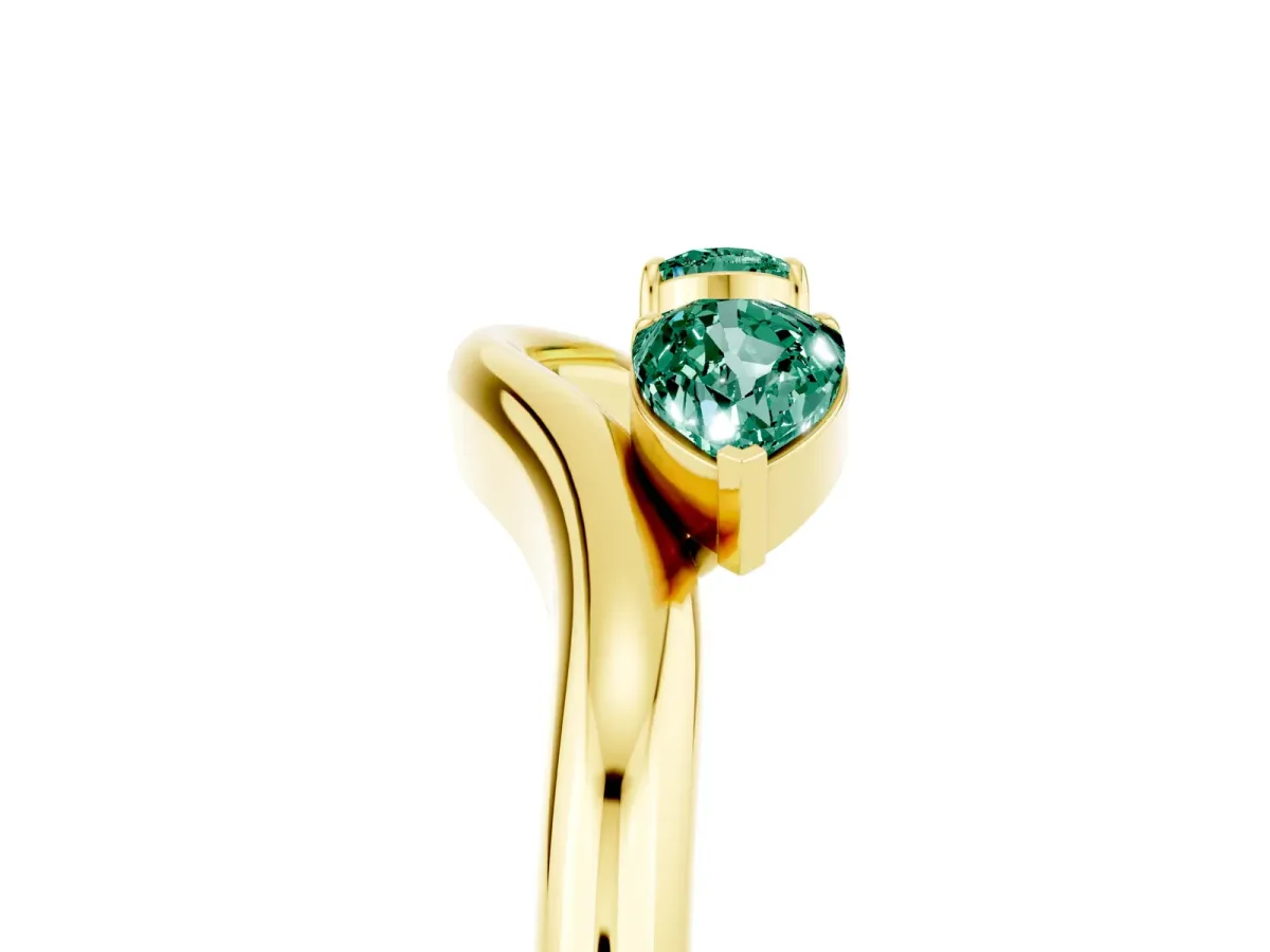Pear Cut Green Sapphire Two-Stone Open Band Ring with Prong Setting Yellow gold