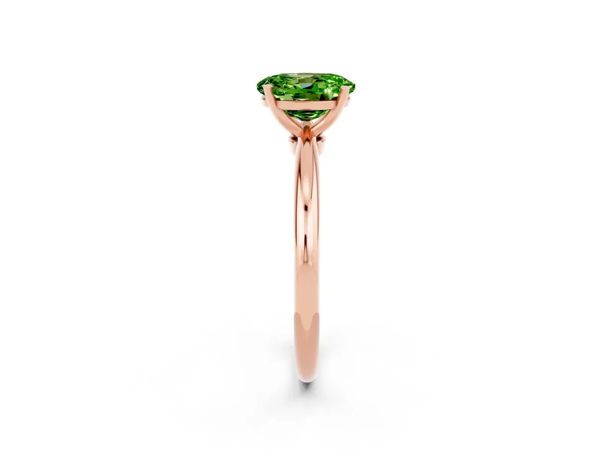 Oval Cut Peridot Solitaire Ring with Six-Prong Setting and Classic Band Rose gold