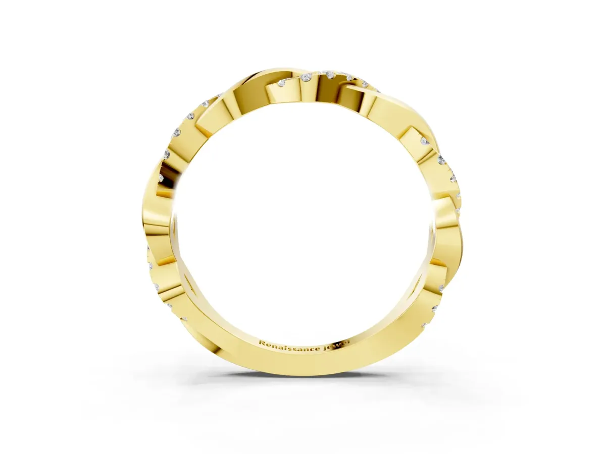 Pavé Round Diamond Twist Eternity Band with Shared Prong Setting Yellow gold