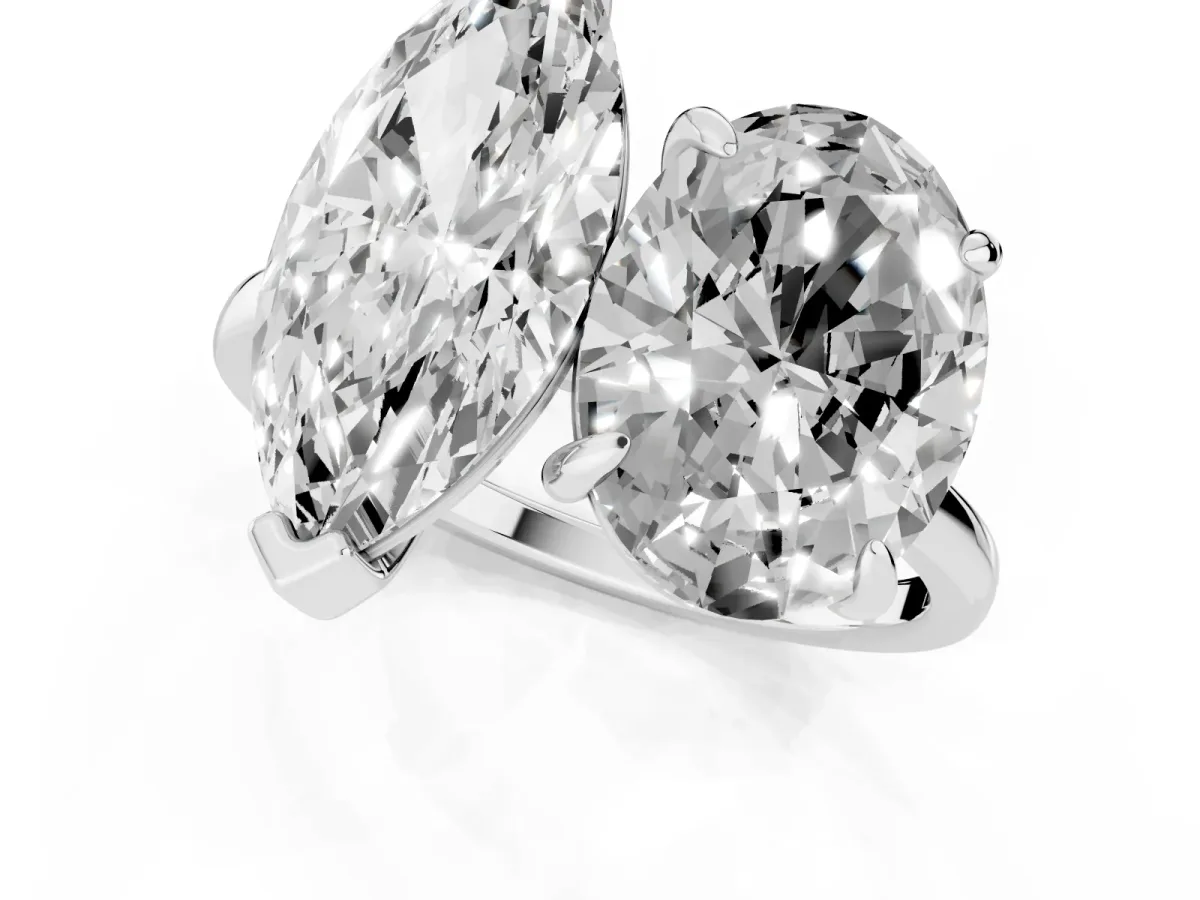 Oval and Marquise Toi Moi Ring with Prong Setting and Plain Band Silver