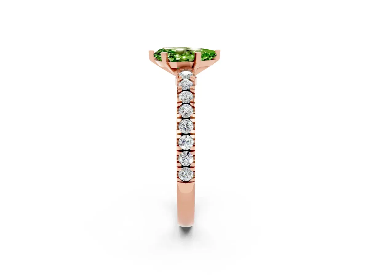 Pear Cut Solitaire Peridot with Pavé Band and Four-Prong Setting Rose gold