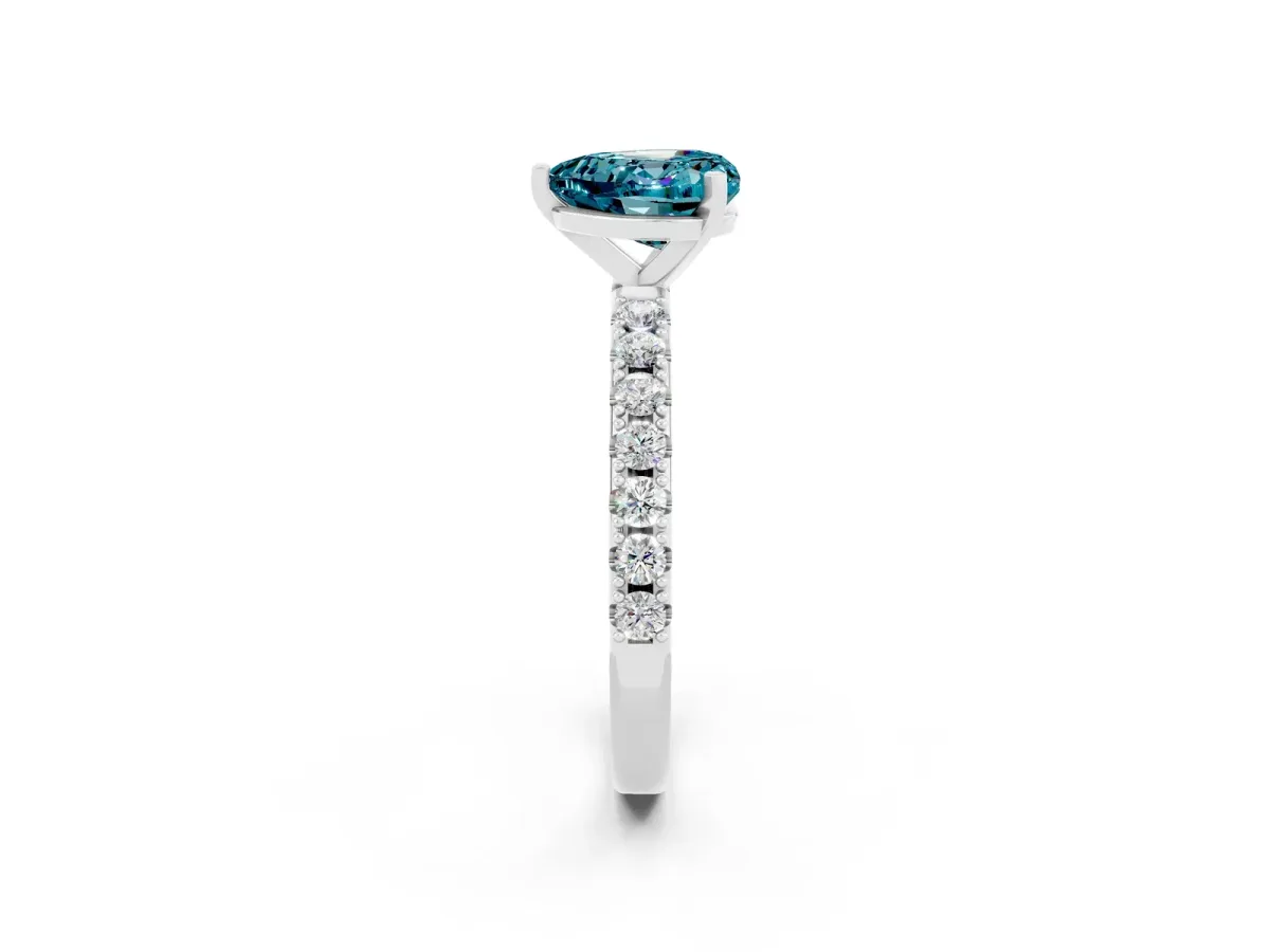 Heart Cut Blue Topaz Solitaire Pavé Band with Four-Prong Setting Silver