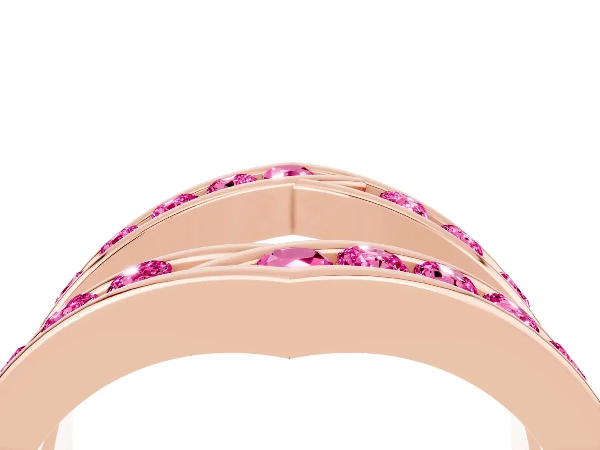 Round Pink Sapphire Channel-Set Chevron Band Rose gold