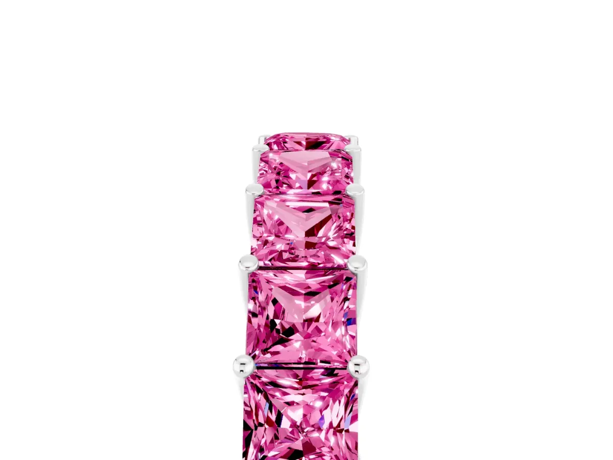 Princess Cut Pink Sapphire Channel-Set Eternity Band with Prong Setting Silver