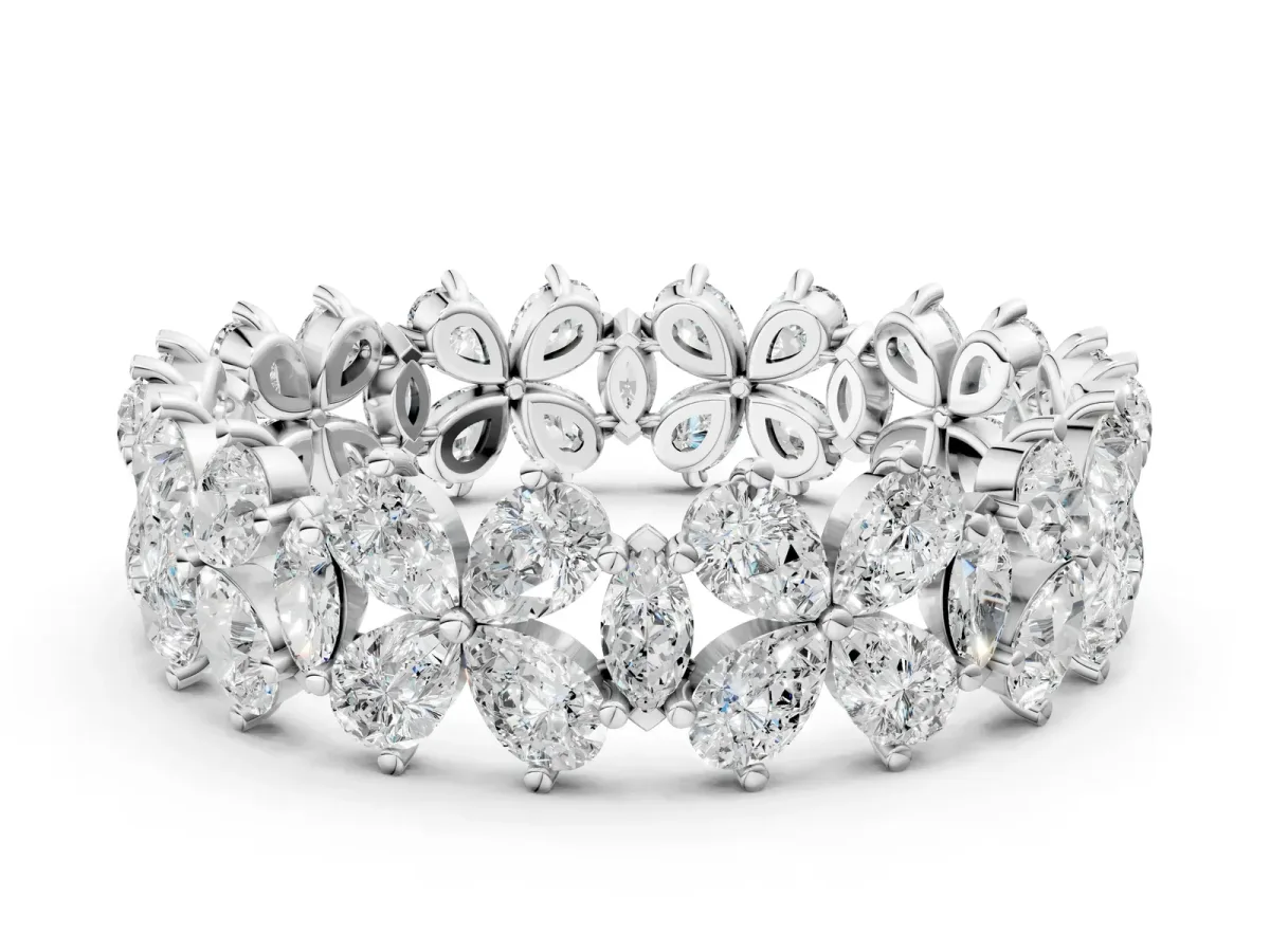 Pear and Marquise Diamond Floral Promise Ring Platinum