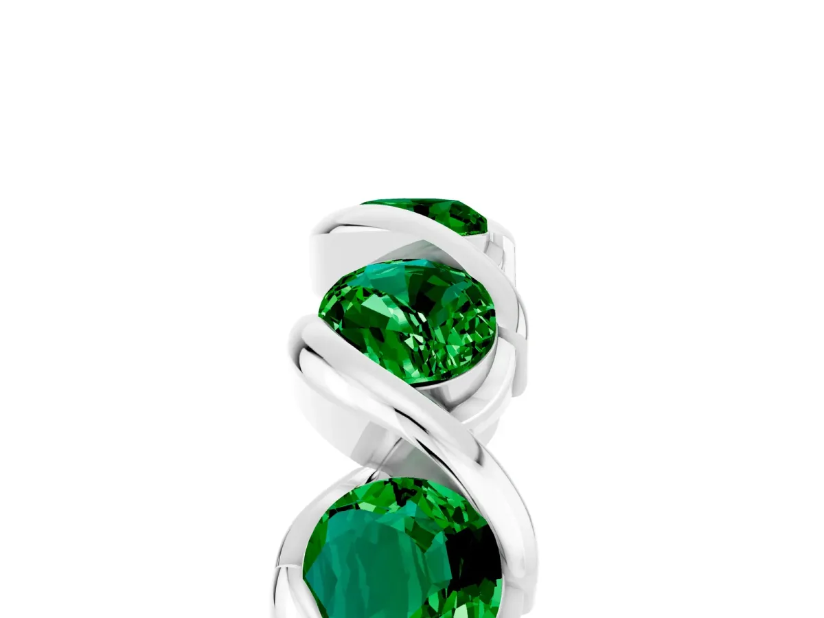 Round Emerald Wave Band with Channel Setting and Shared Prongs Platinum