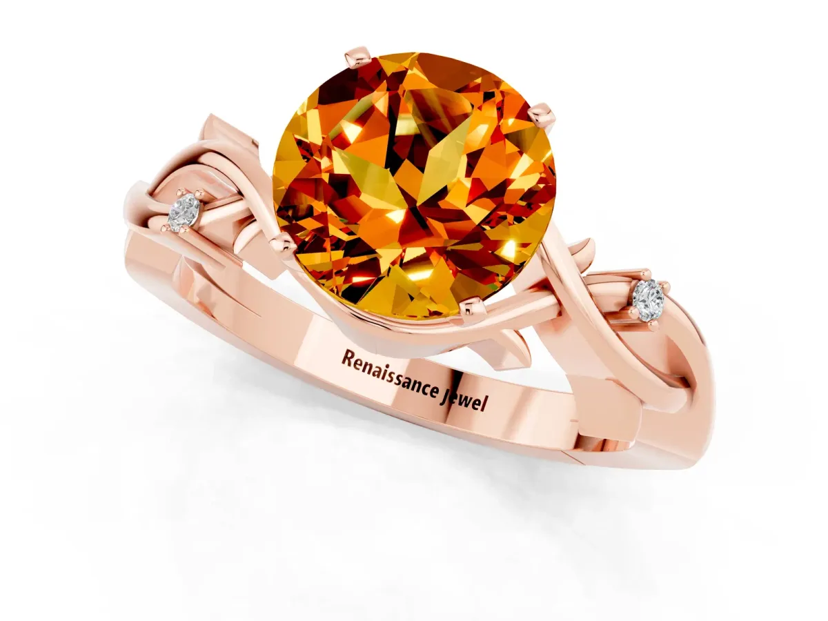 Round Cut Citrine Solitaire Ring with Twisted Band and Prong Setting Rose gold