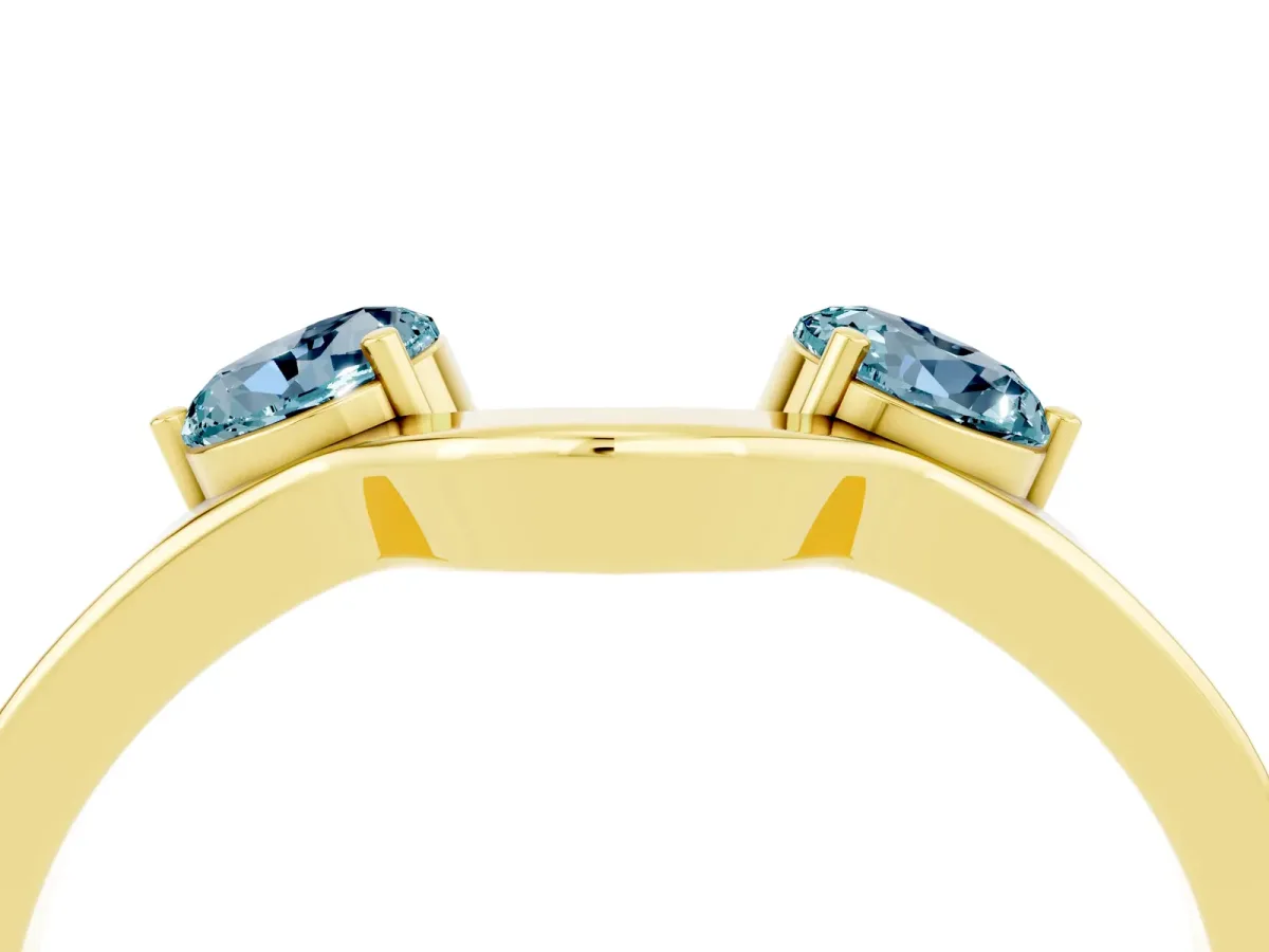 Dual Round Aquamarine Open Band Ring with Prong Setting Yellow gold