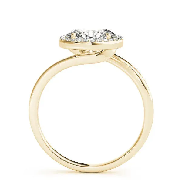 Oval Cut Diamond Bezel Halo Ring with Plain Band Yellow gold
