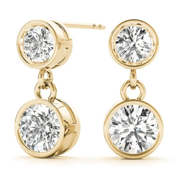 Bezel-Set Round Cut Drop Earrings with Post Back Yellow gold