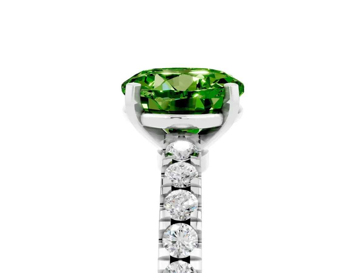 Round Cut Solitaire Peridot with Pavé Band and Four-Prong Setting Platinum