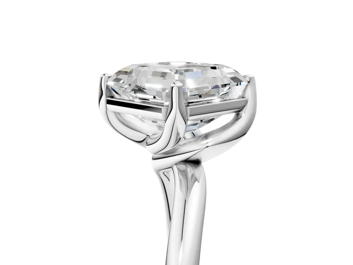 Asscher Cut Diamond Solitaire Engagement Ring with Four-Prong Setting and Classic Band Platinum