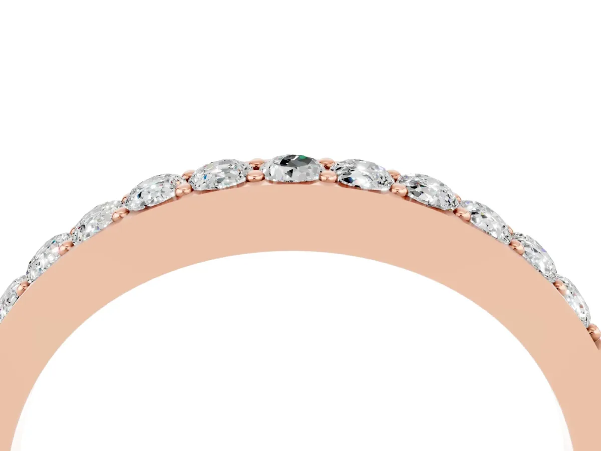 Round Moissanite Curved Wedding Band with Channel Setting Rose gold
