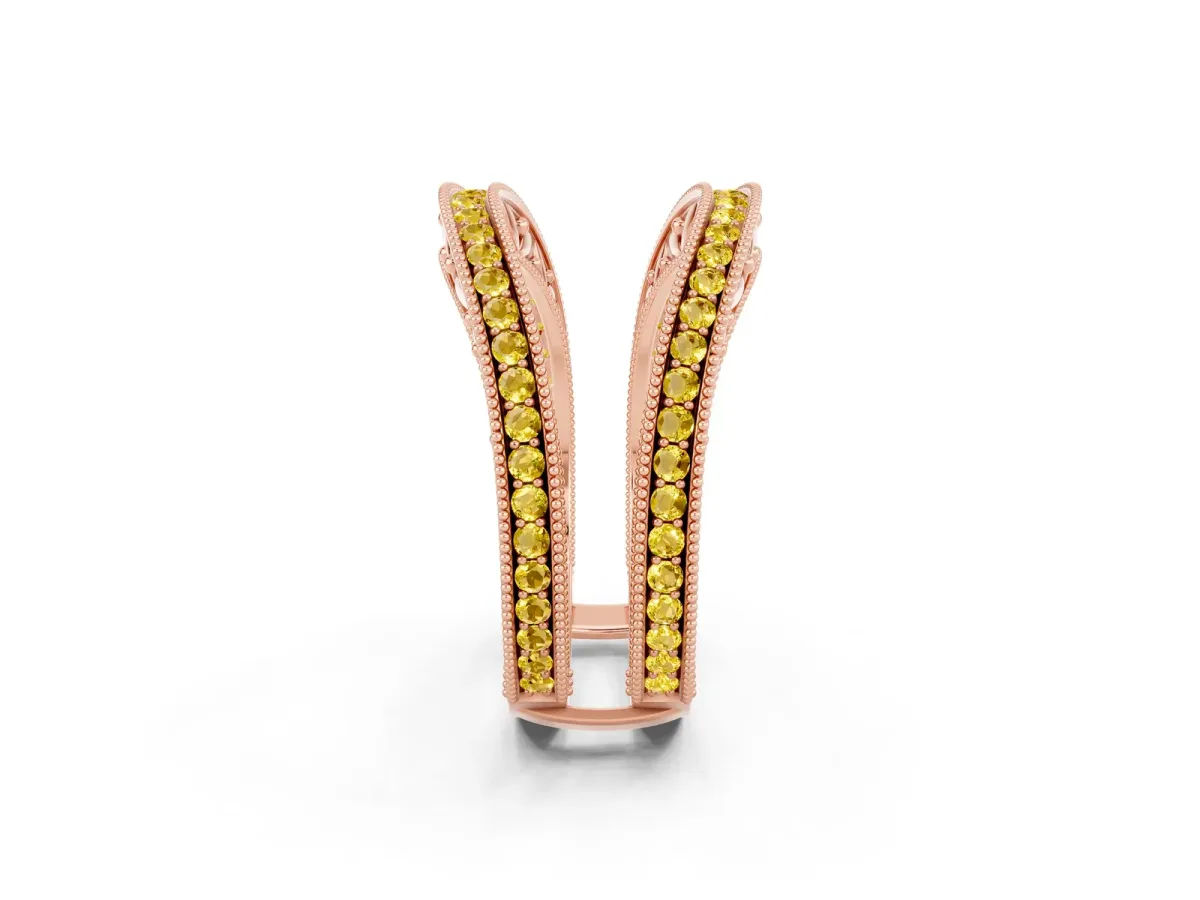 Round Yellow Sapphire Milgrain Eternity Band with Channel Setting Rose gold