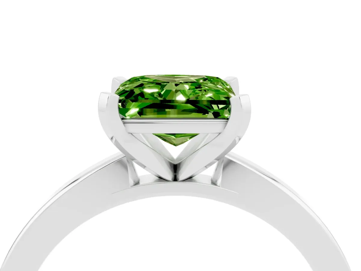 Princess Cut Peridot Solitaire Engagement Ring with Classic Band and Four-Prong Setting Silver